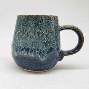 Handcrafted Ceramic Mug With Drip Glaze Finish In Blue & Green Tones Signed